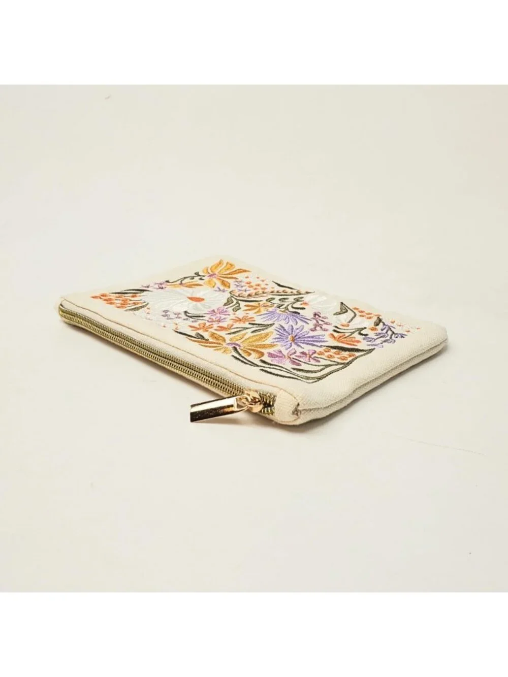 Embroidered Makeup Pouch with Zipper Closure - Travel & Daily Essentials Bag